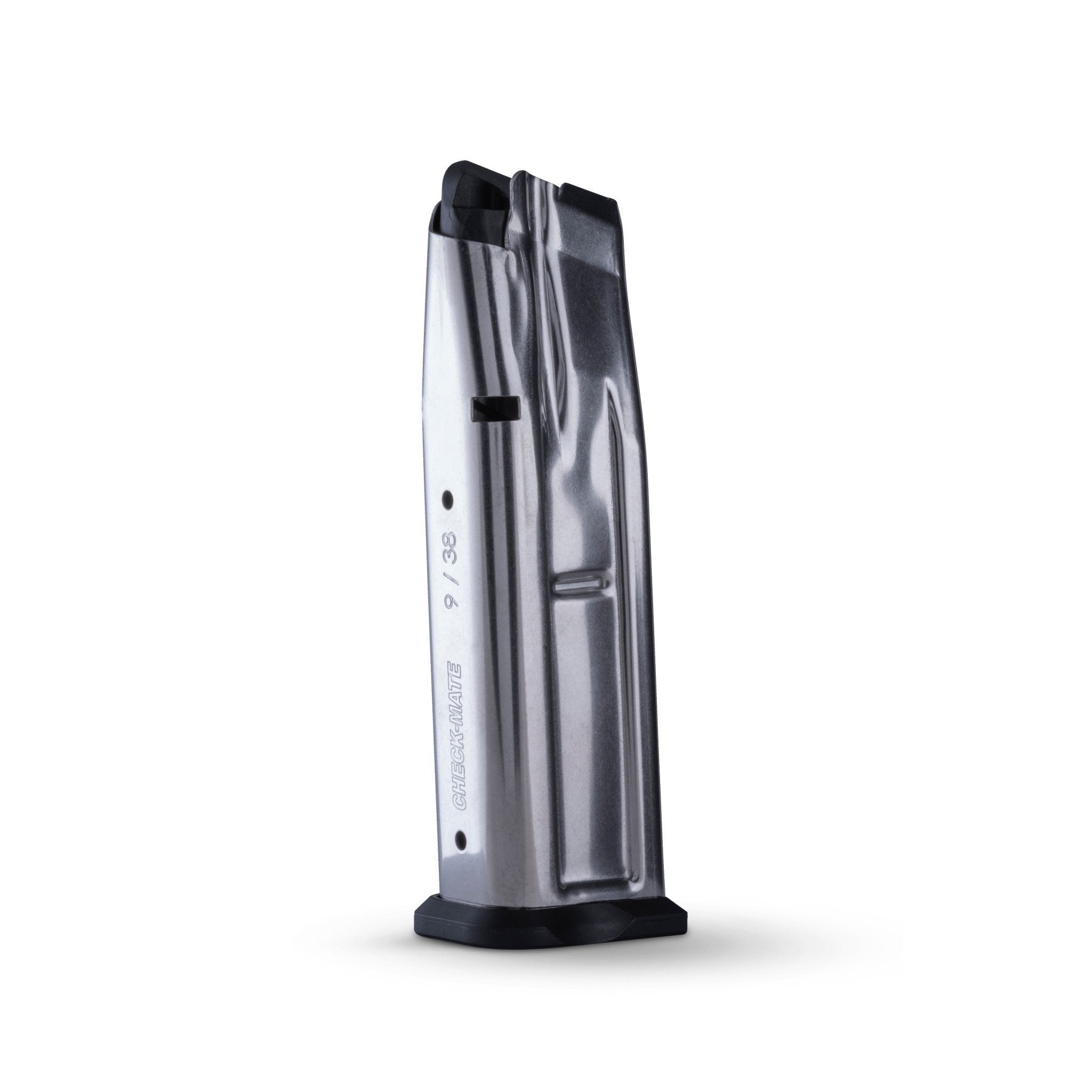 Check-Mate Mags 10-round 9mm double stack magazine for 1911 pistols, featuring durable construction and spring-loaded feed.