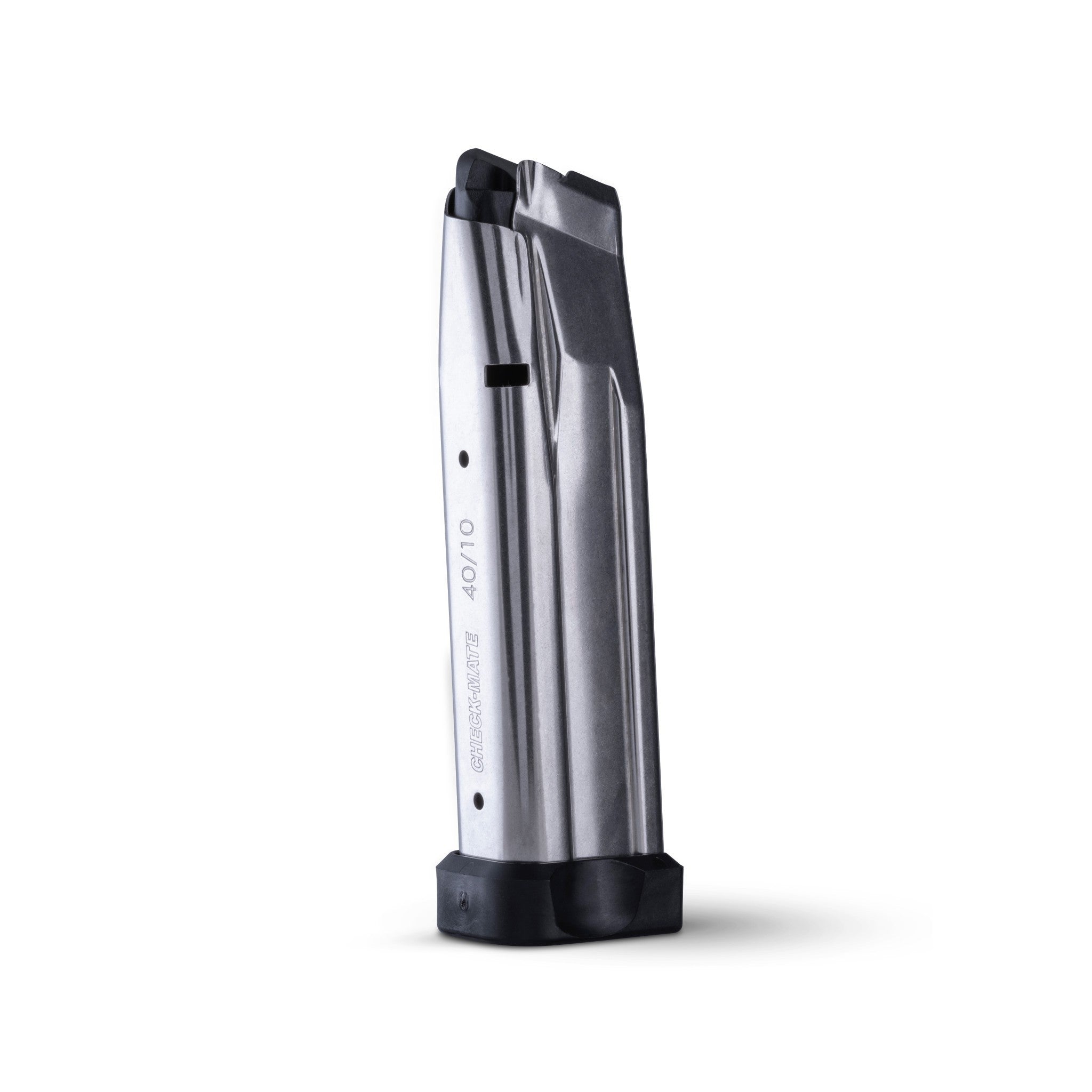 Check-Mate Mags 15-round 10mm 1911 double stack magazine with steel construction and polymer base plate.