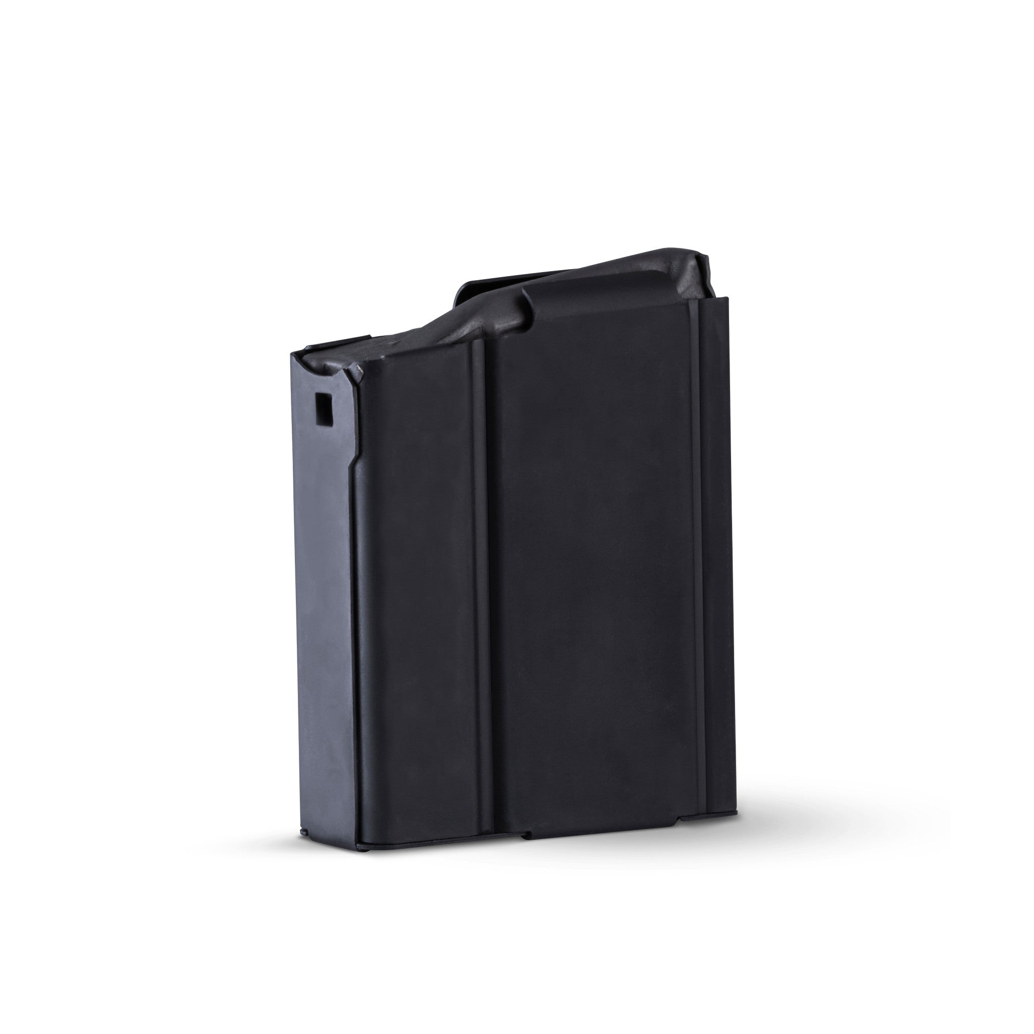 Five-round parkerized magazine for M1A and M14 rifles by Check Mate Mags, showcasing a durable metal construction.