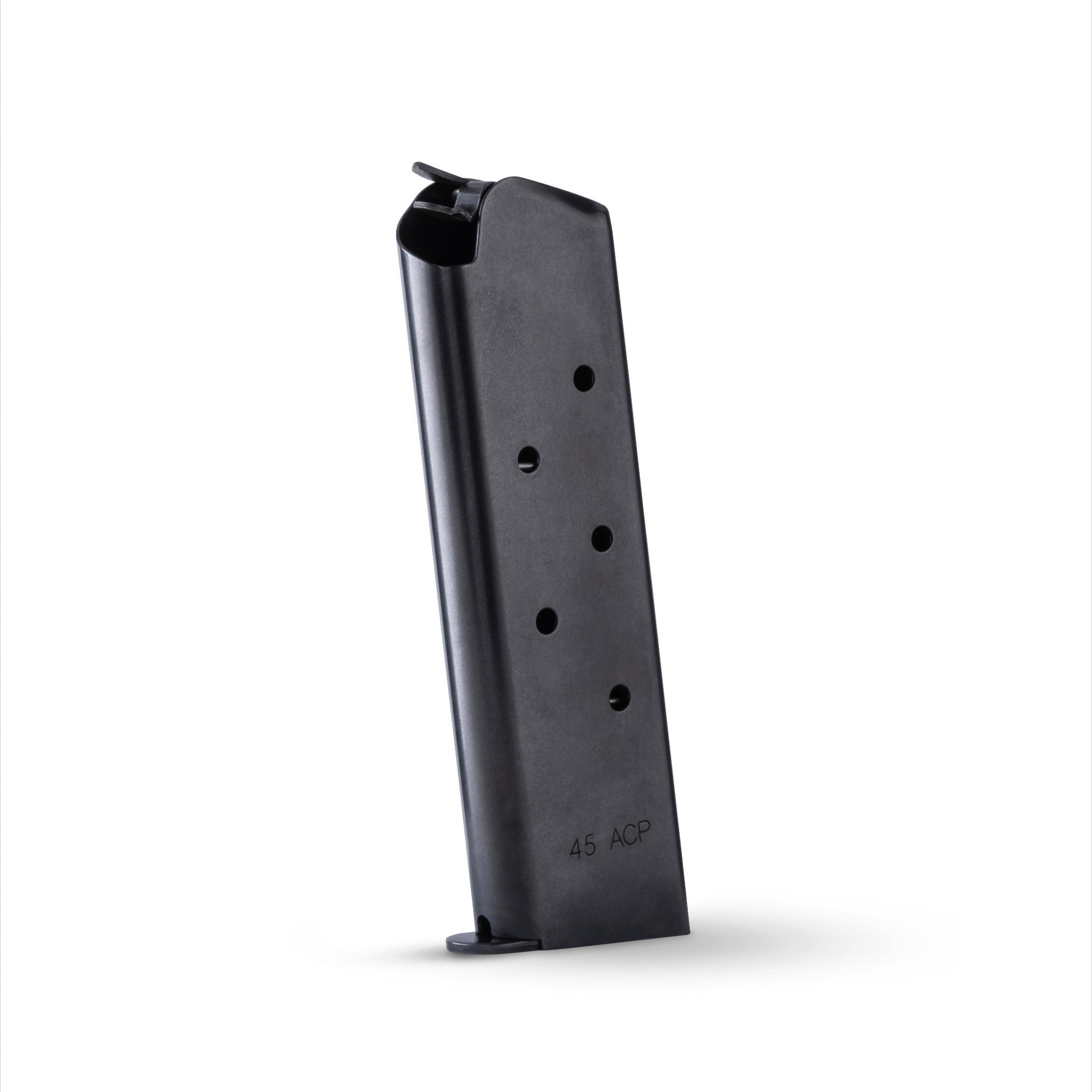 Check-Mate Mags black 1911 .45 ACP sub-compact 6-round magazine for handgun storage and firing.