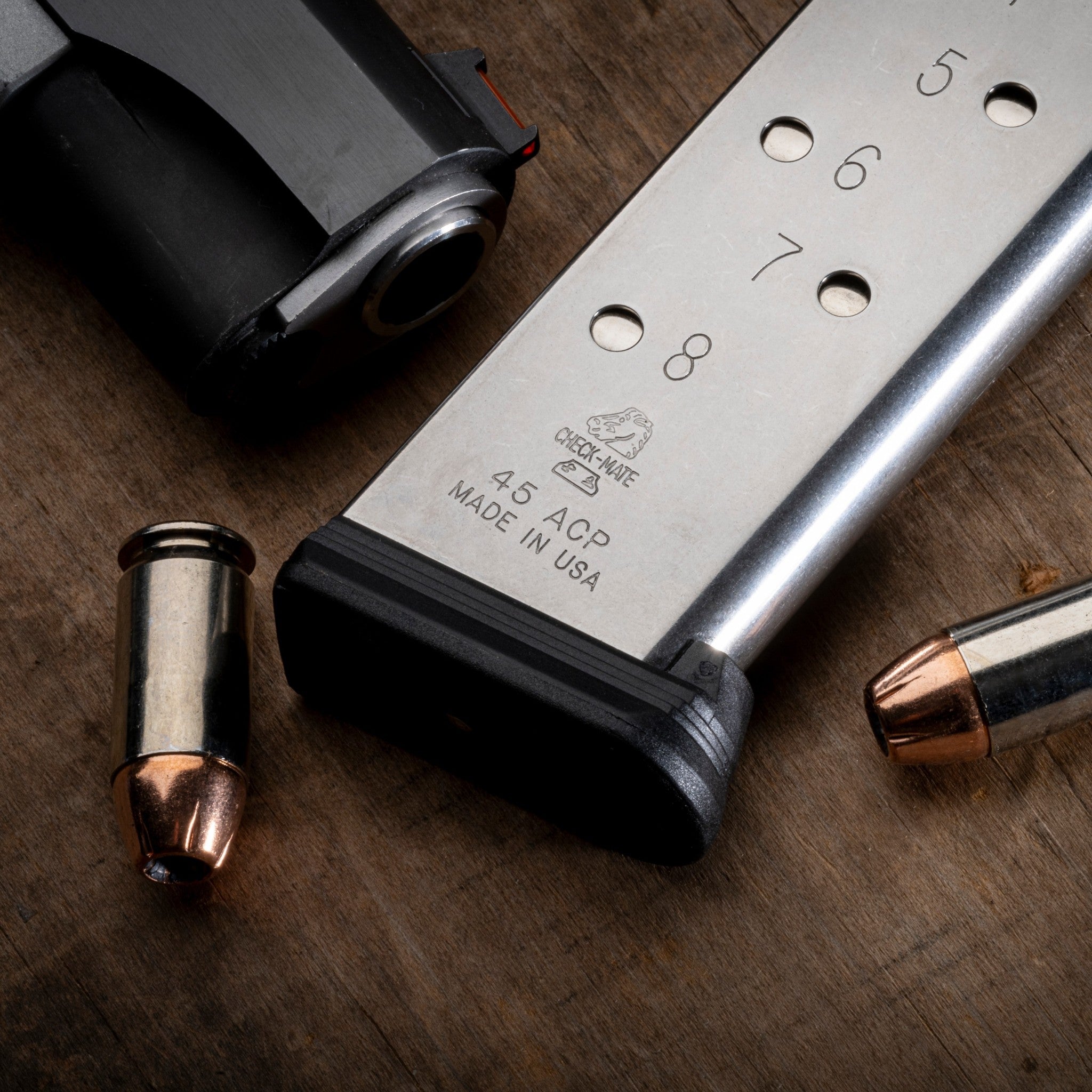 Check-Mate Mags 1911 .45 ACP sub-compact 6-round black magazine for pistol, with metal body and durable construction.