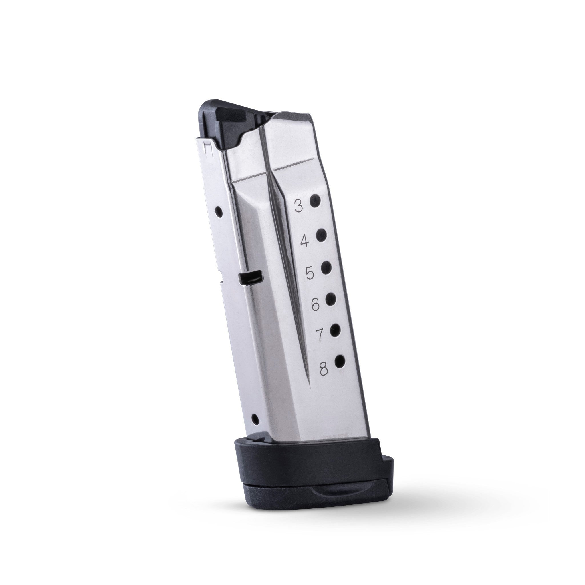 Check-Mate Mags CM9-SHD-8 magazine for S&W Shield 9mm, showing the black polymer body and metal feed lips.