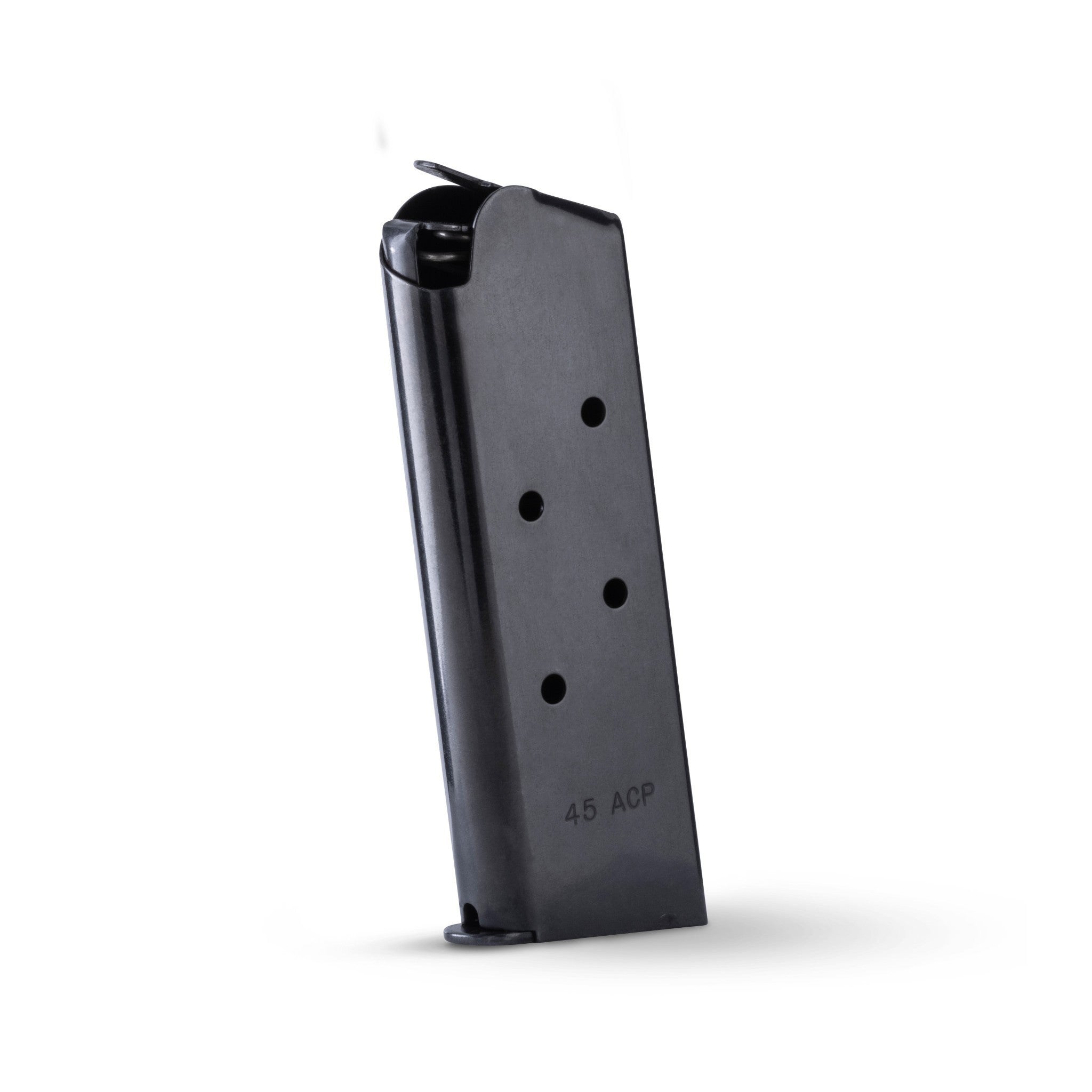 Check-Mate Mags black 6-round magazine for 1911 .45 ACP pistol, compact and durable firearm accessory.