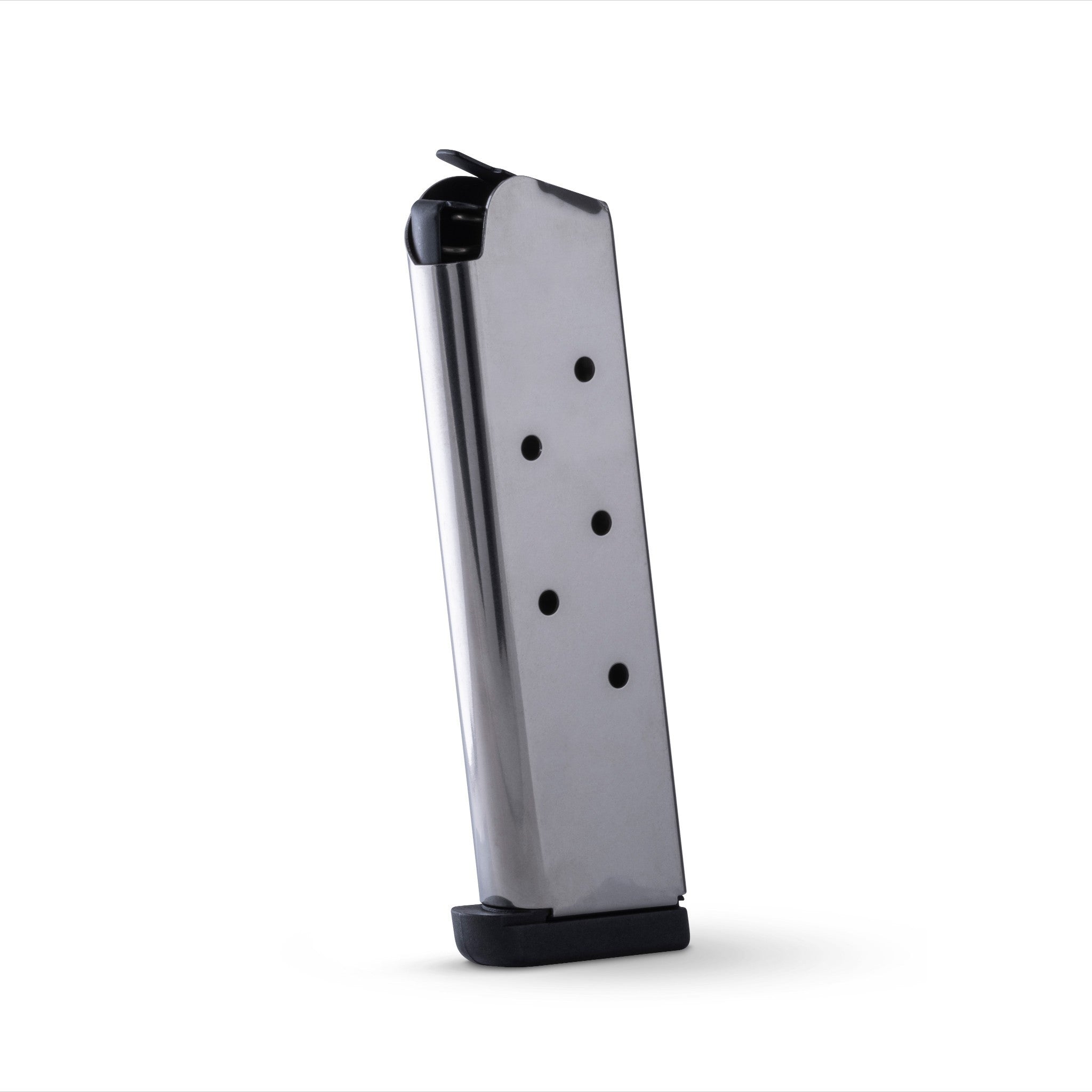 Check-Mate Mags black 6-round magazine for 1911 .45 ACP handgun, compact design with metal construction.